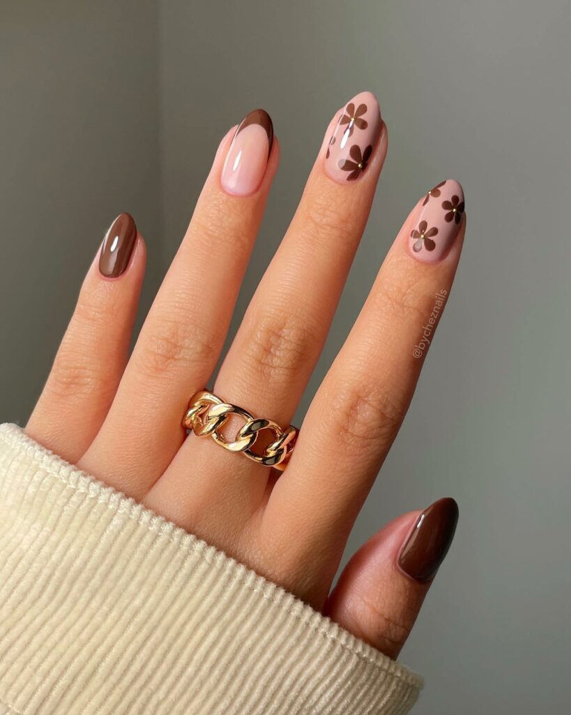 Fall in Love with 57 Short Fall Nail Designs in 2024 24 Brown Short Fall Nails with Florals