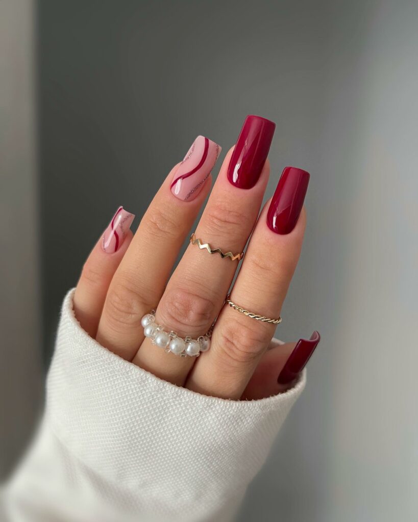 Burgundy and Blush Red Nails