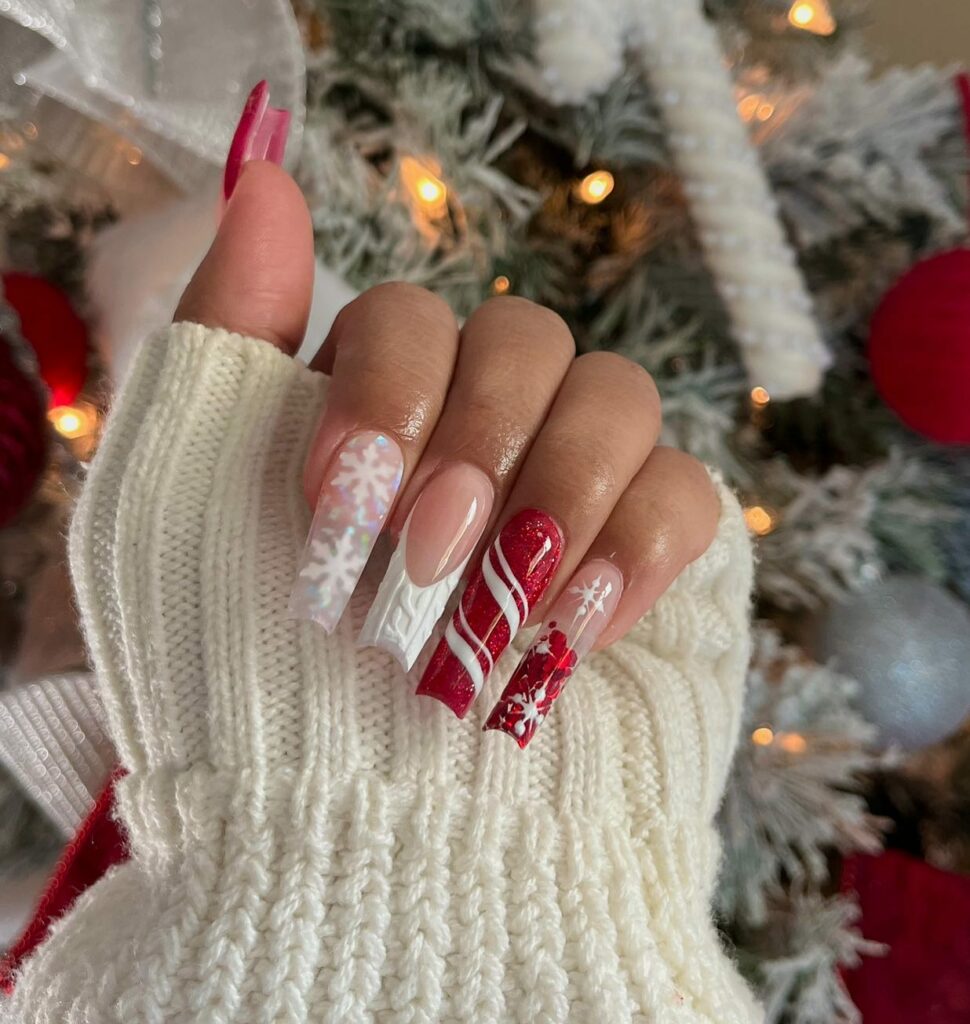 Candy Cane Delight Christmas Coffin Nails