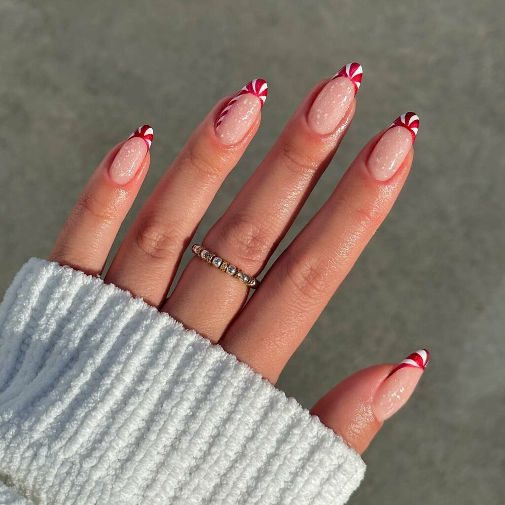 Candy Cane French Red Nails