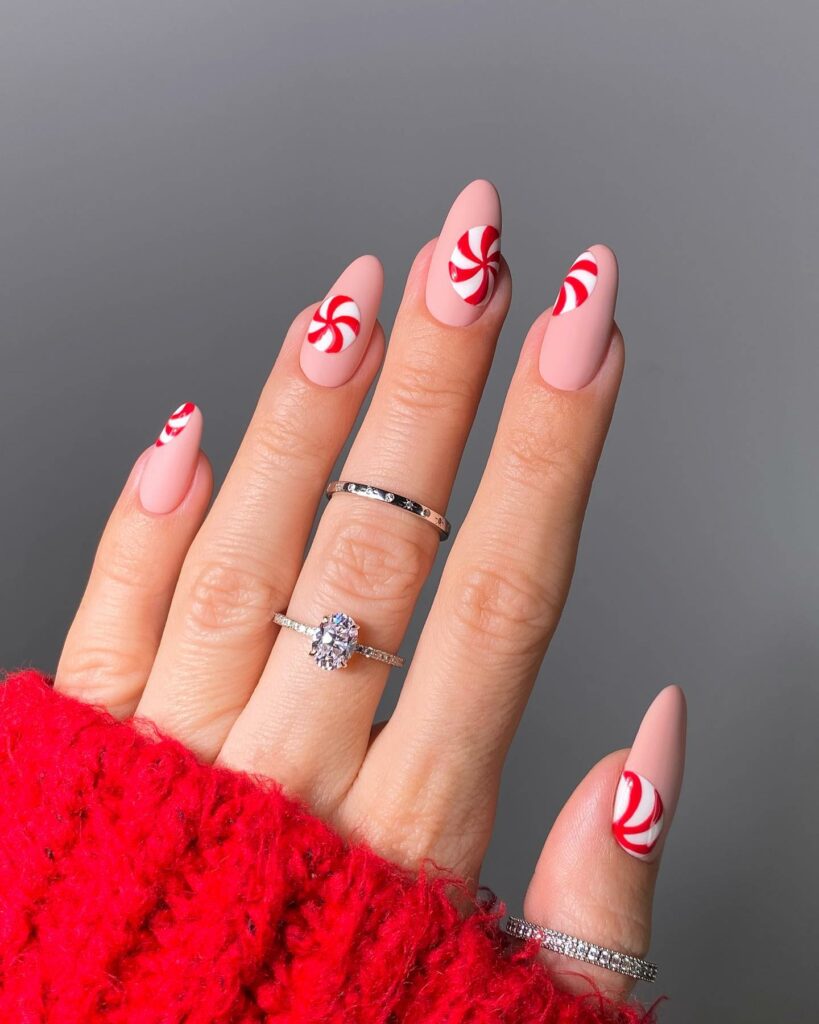 Candy Cane Pink Christmas Nails