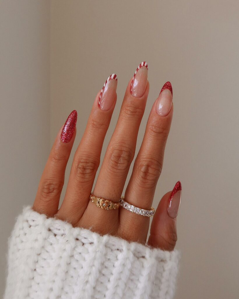 Candy Cane-Inspired Red Christmas Nails