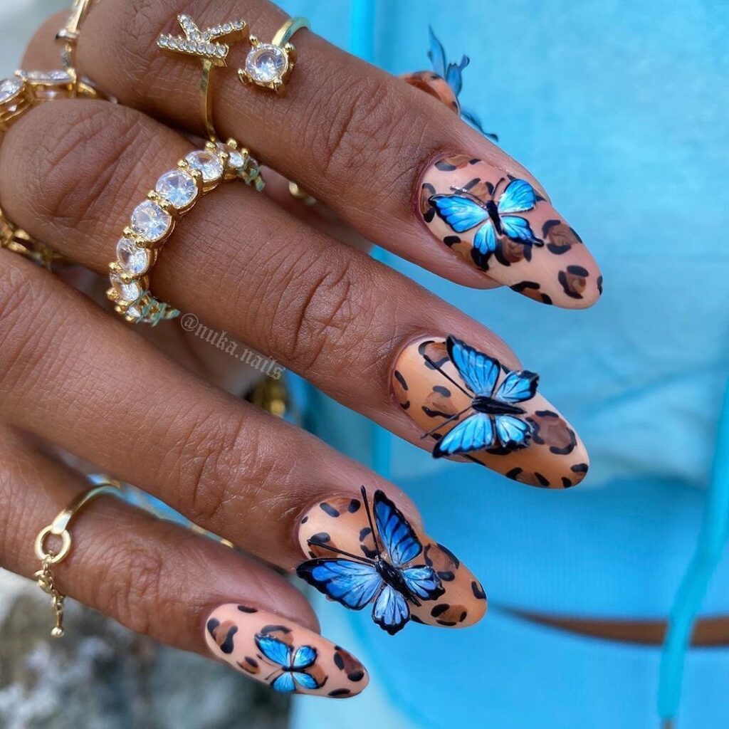 Cheetah Print Nails with 3D Butterfly Accents