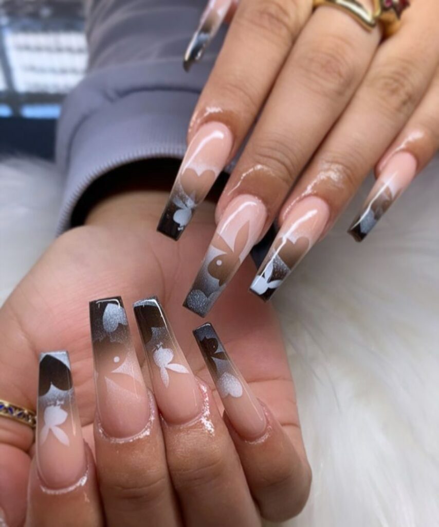 Chic Clear Playboy Nails with Monochrome Accents