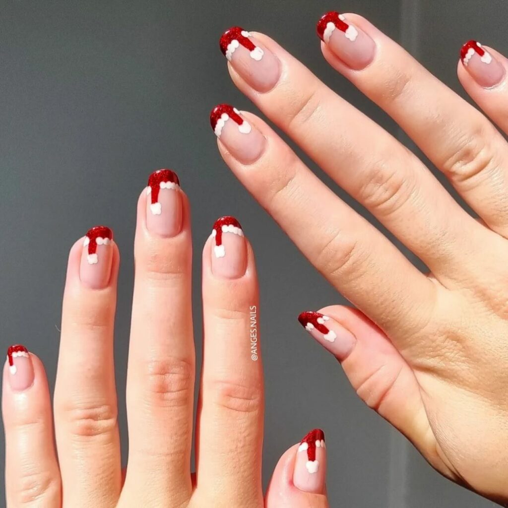 Christmas Elegance with French Santa Hat Nails