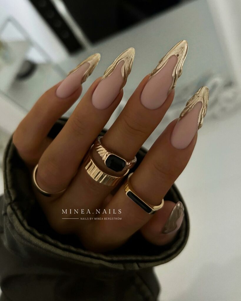 Chrome Gold French Nails