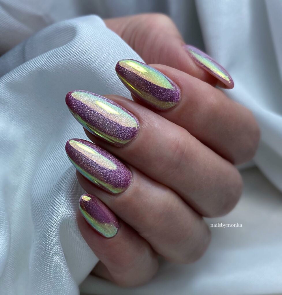 Chrome Pink Glitter Nails