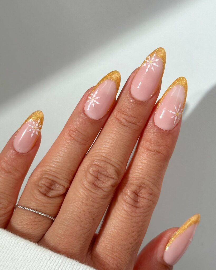 Classic Almond Gold French Nails
