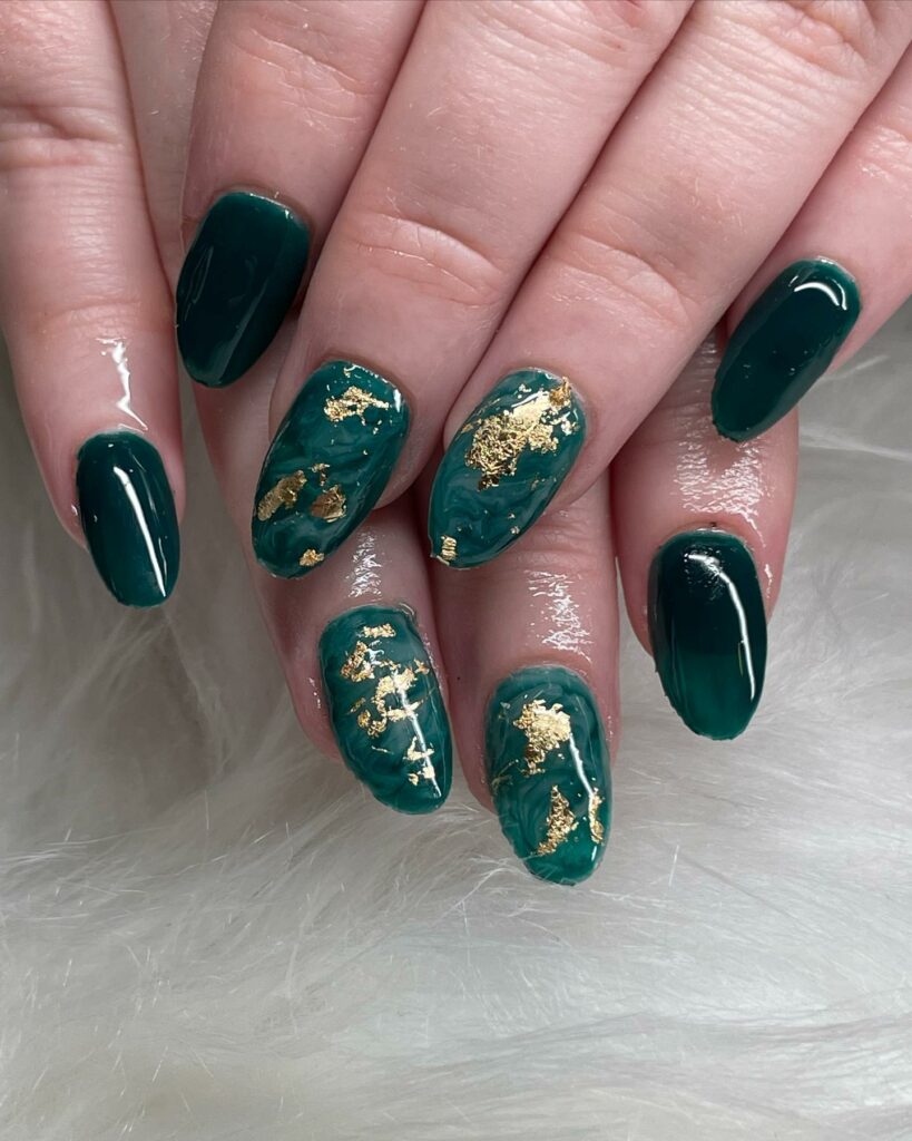 Classic Emerald Green Nails with a Twist of Gold