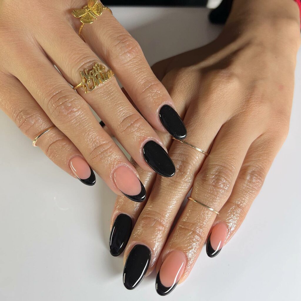 Glamour with Classy Black Almond Nails
