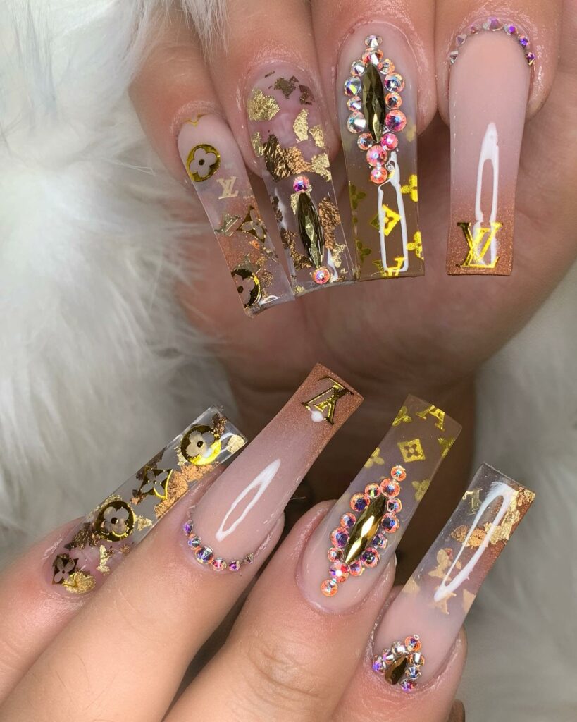 Clear Acrylic Ombré Nails with Louis Vuitton
