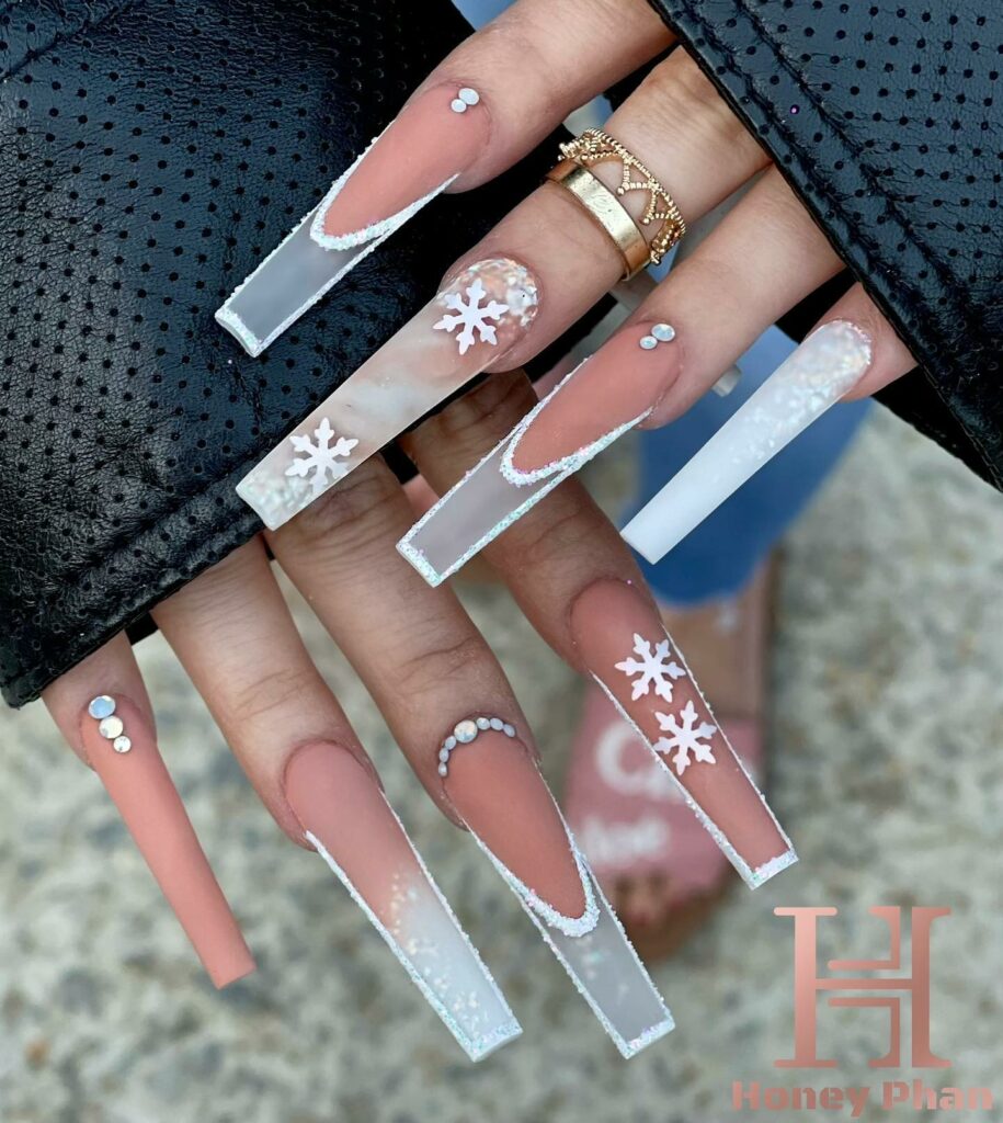 Crystal Clear with Snowflake Acrylic Christmas Nails