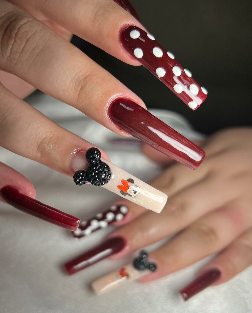 Coffin-Shaped Mickey Mouse Nails