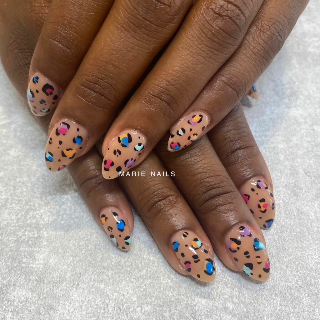 Vibrant and Colorful Cheetah Print Nails