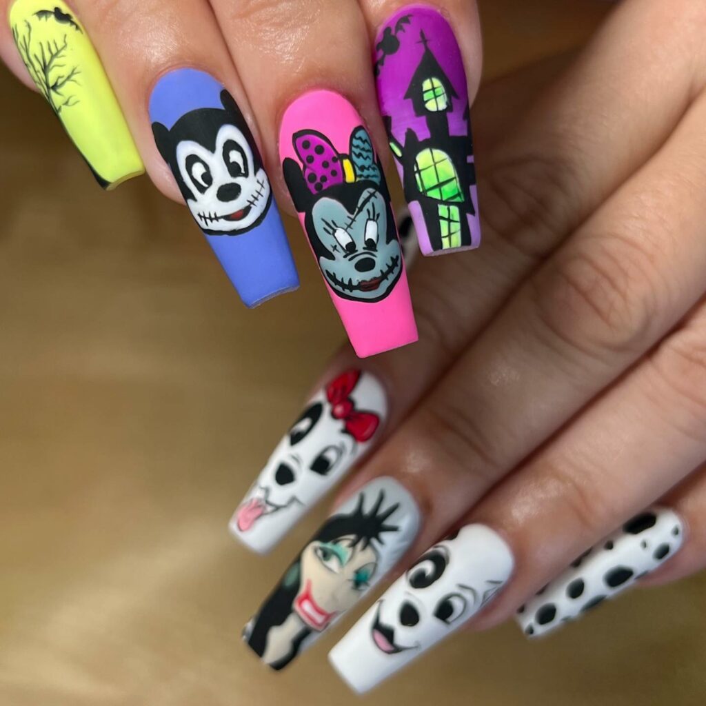 Colorful Halloween Mickey Mouse Nails