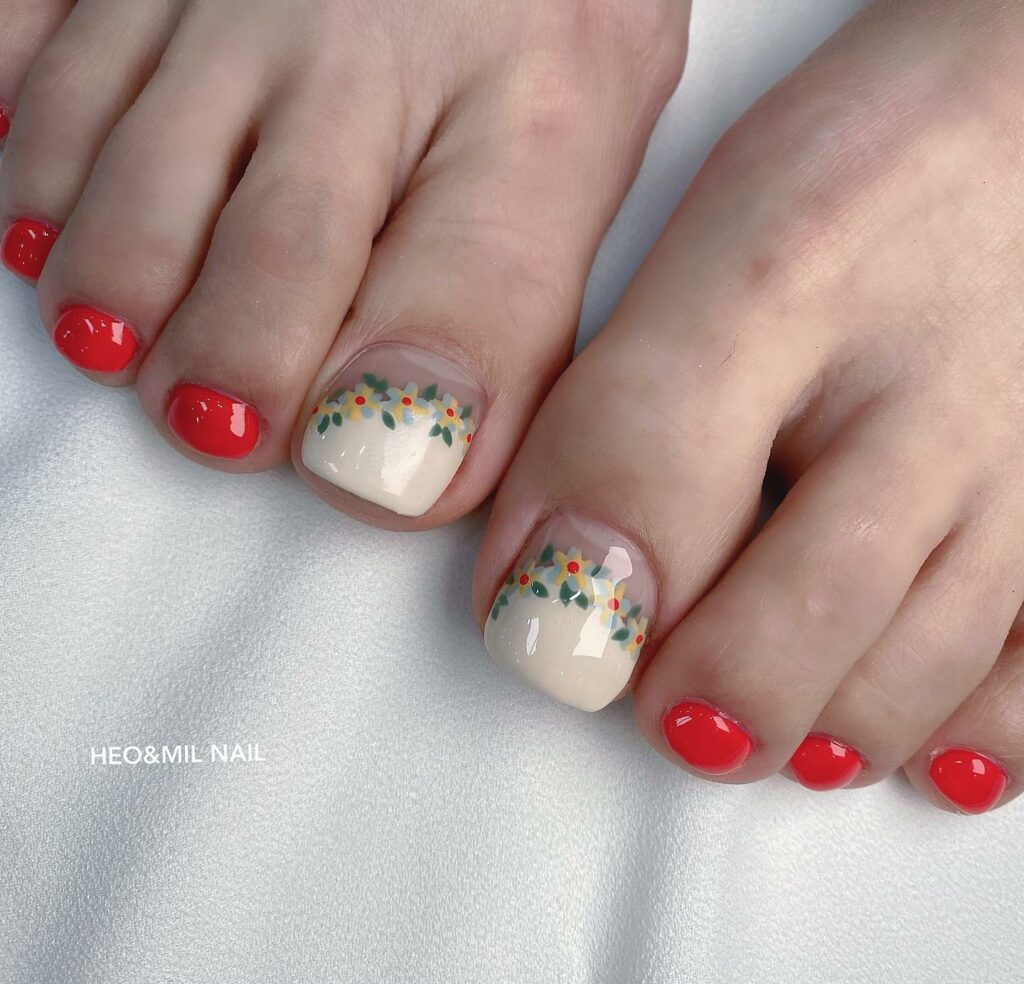 Confetti Sprinkles on Classic Red Toe Nails