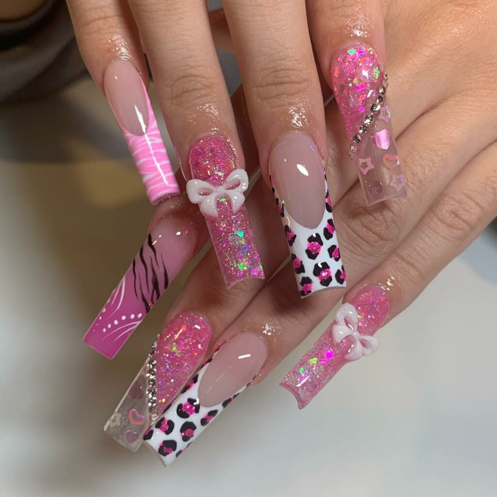 Dazzling Pink Cheetah Nail Artistry