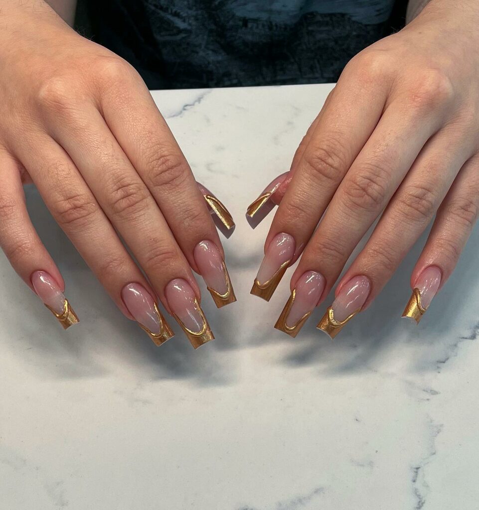 Elegant Dipped Gold French Nails