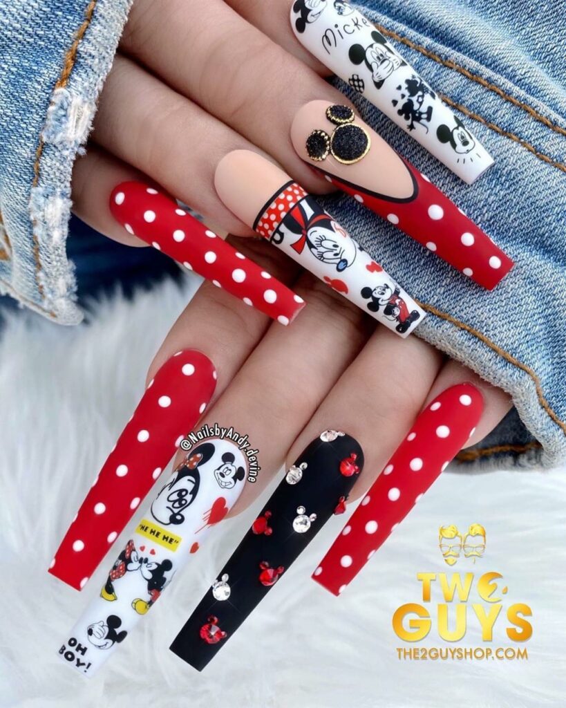 Elegant Acrylic Mickey Mouse Nails