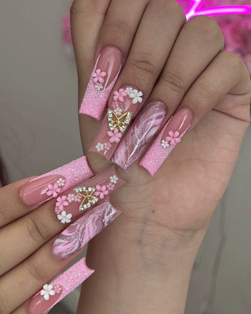 Elegant Pink Butterfly Nails