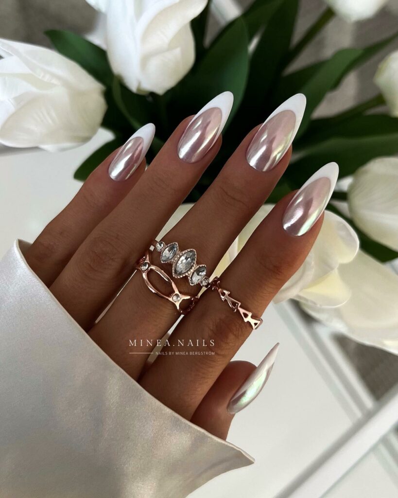 Elegant White Almond Nails