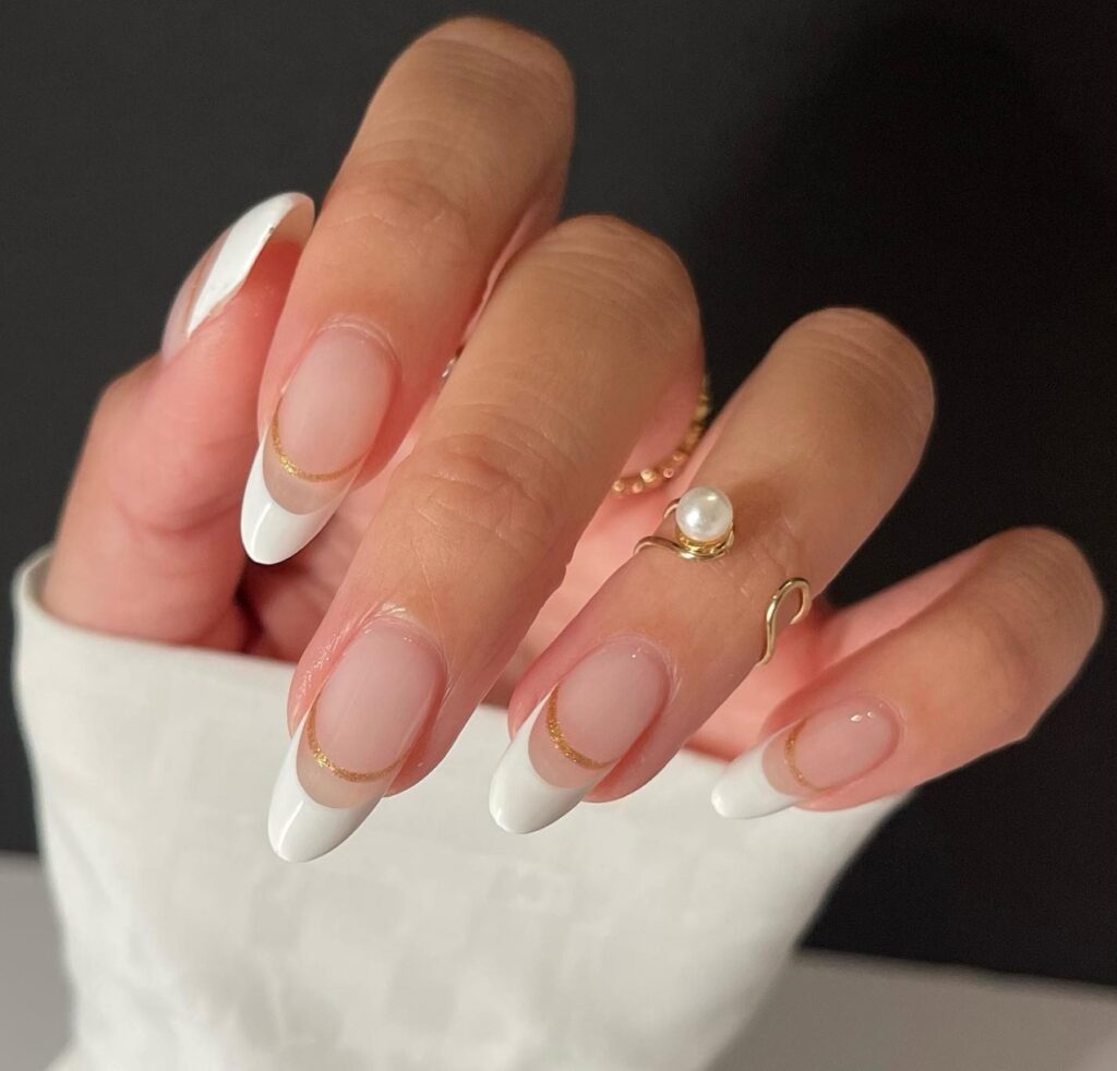 Classic White and Gold French Nails