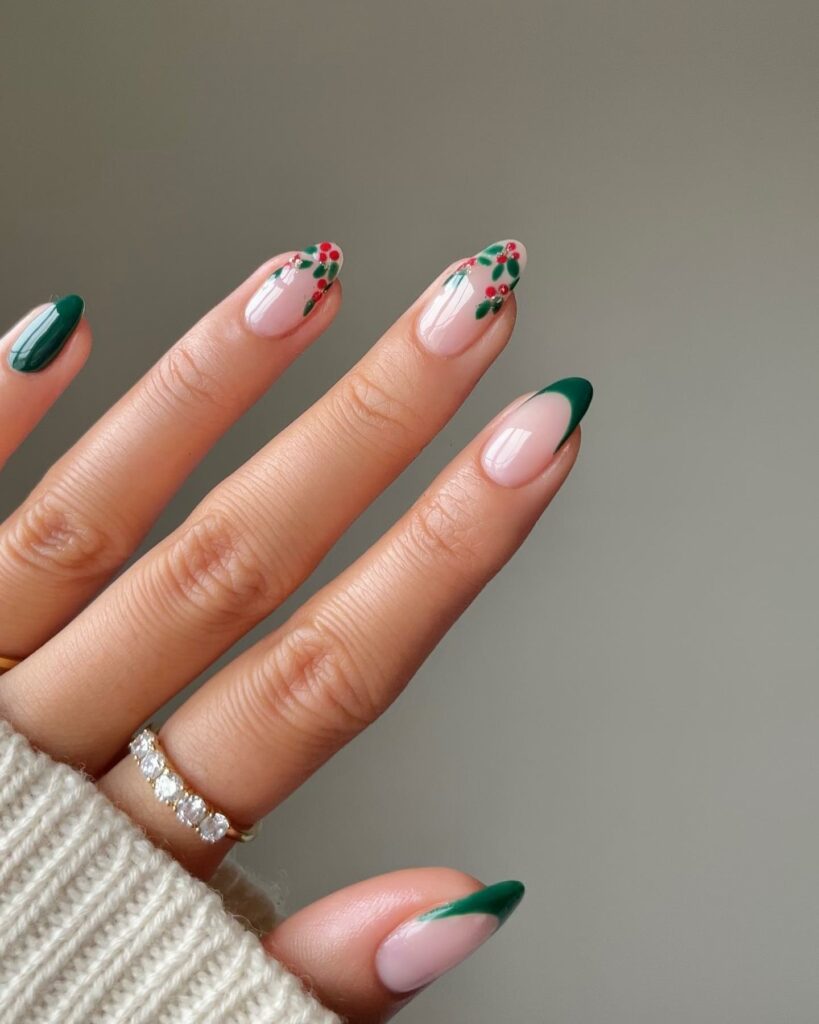 Festive Green Short Christmas Nails