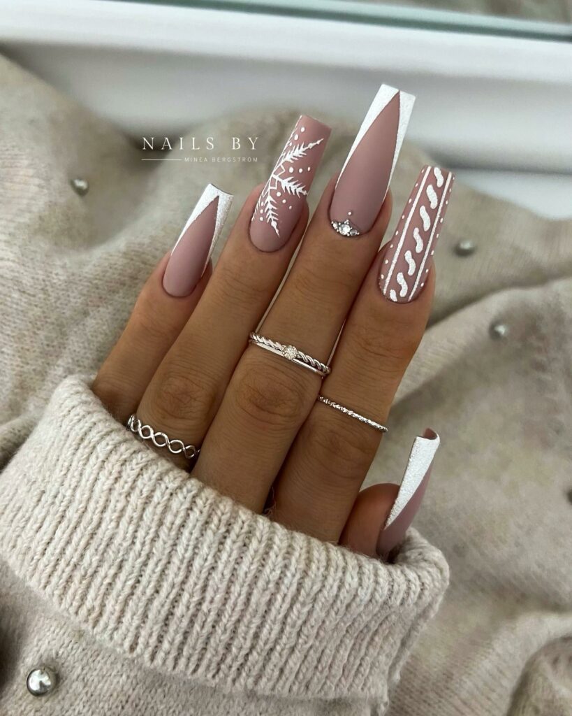 Festive Pink and White Christmas Nails