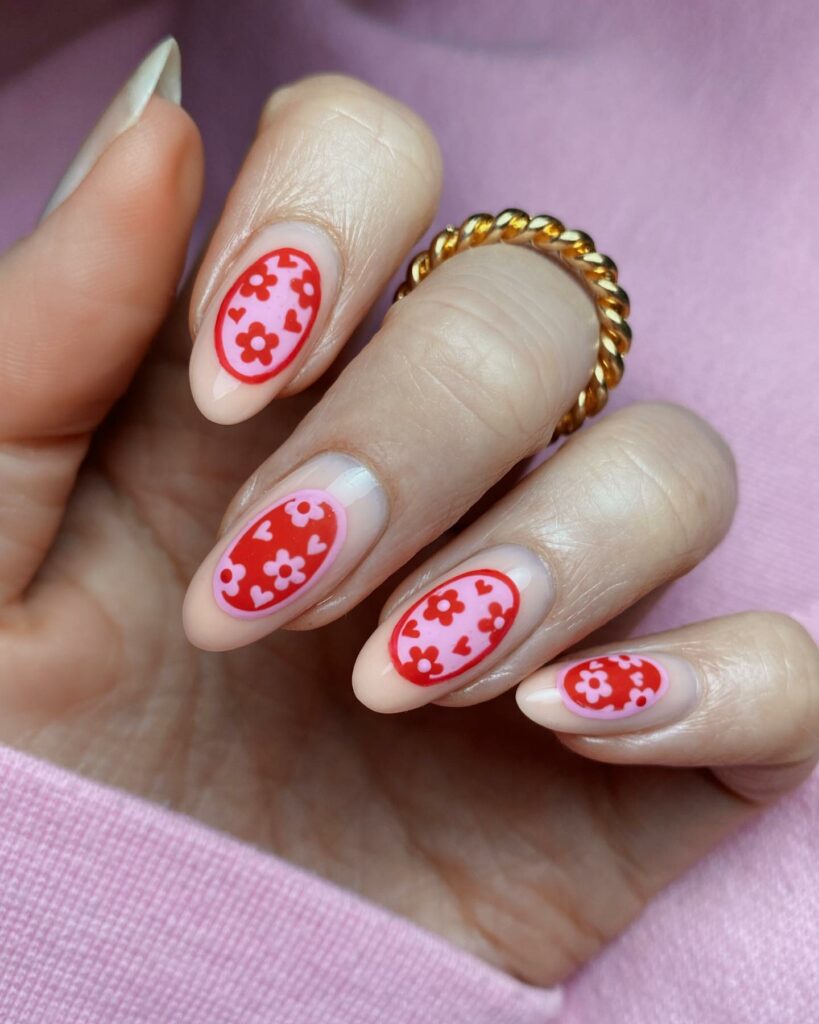 Floral Finesse in Pink and Red Nails