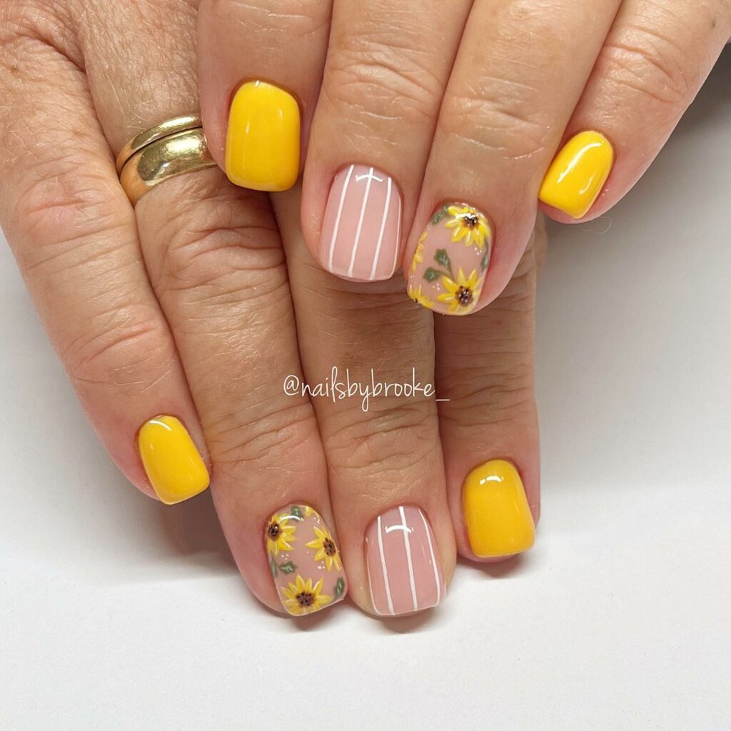 Floral on Yellow Nails