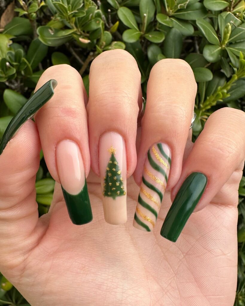 Verdant Forest Green Christmas Nails