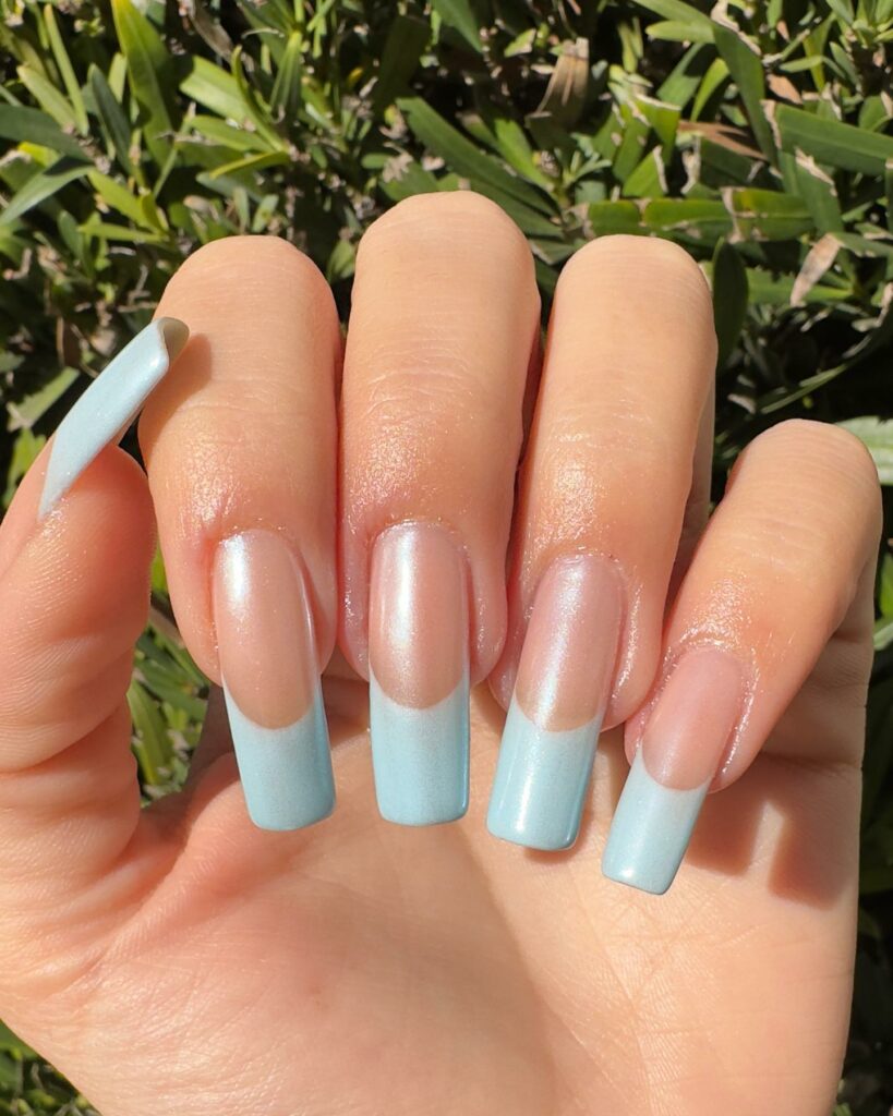 French Baby Blue Chrome Nails