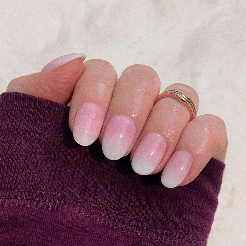 Pink And White Ombre Short Round Nails