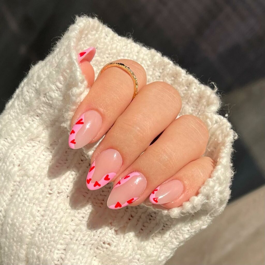 French Heart Red and Pink Nails