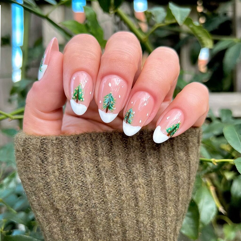 French Tip Christmas Tree Nails