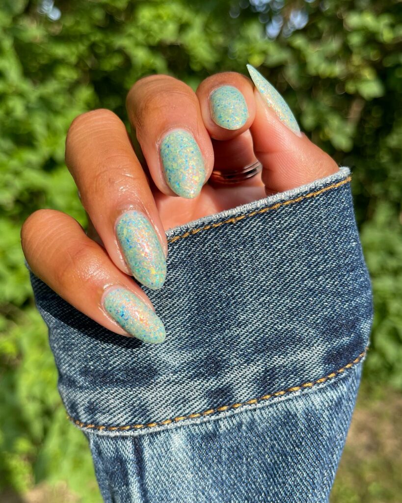 Sparkling Allure of Glitter Mint Green Nails
