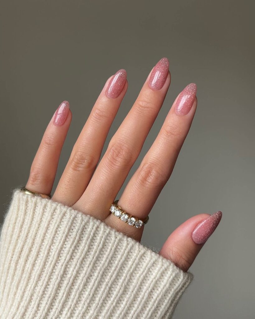 Glitter Pink Short Christmas Nails