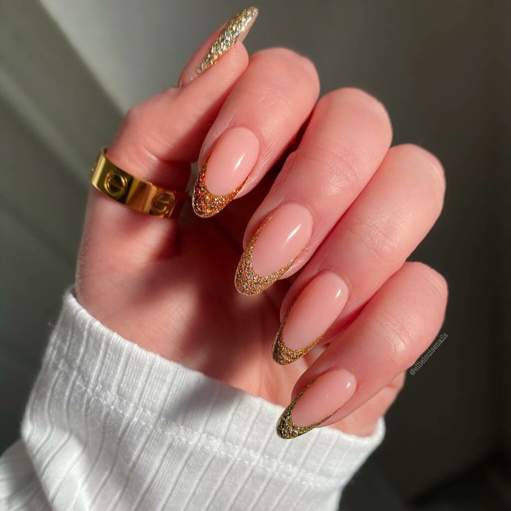 Glittery Gold French Nails