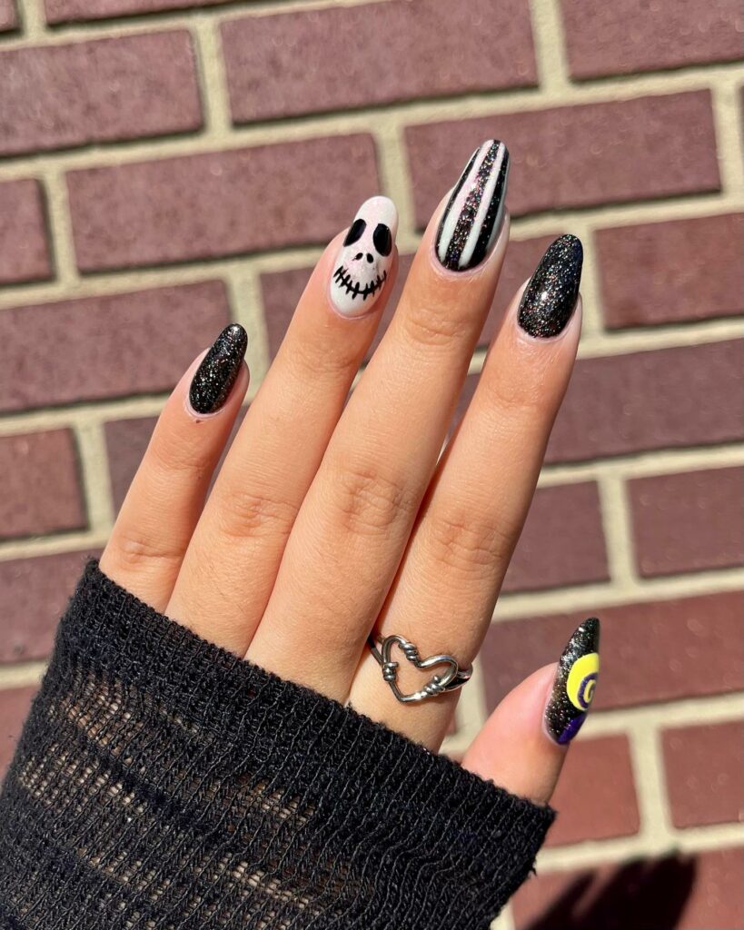 Glittery Nightmare Before Christmas Nails