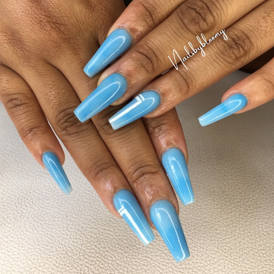 Lustrous Glossy Baby Blue Coffin Nails