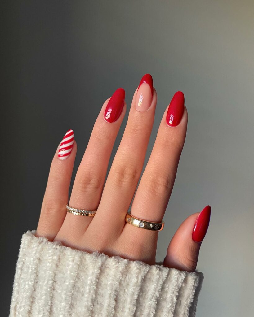 Glossy Candy Cane Red Nails