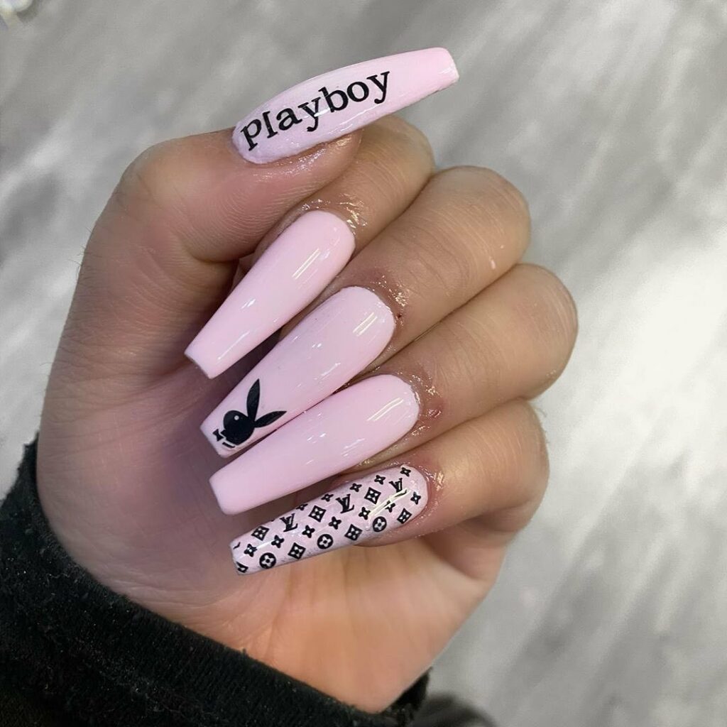 Glossy Pink Playboy Nails