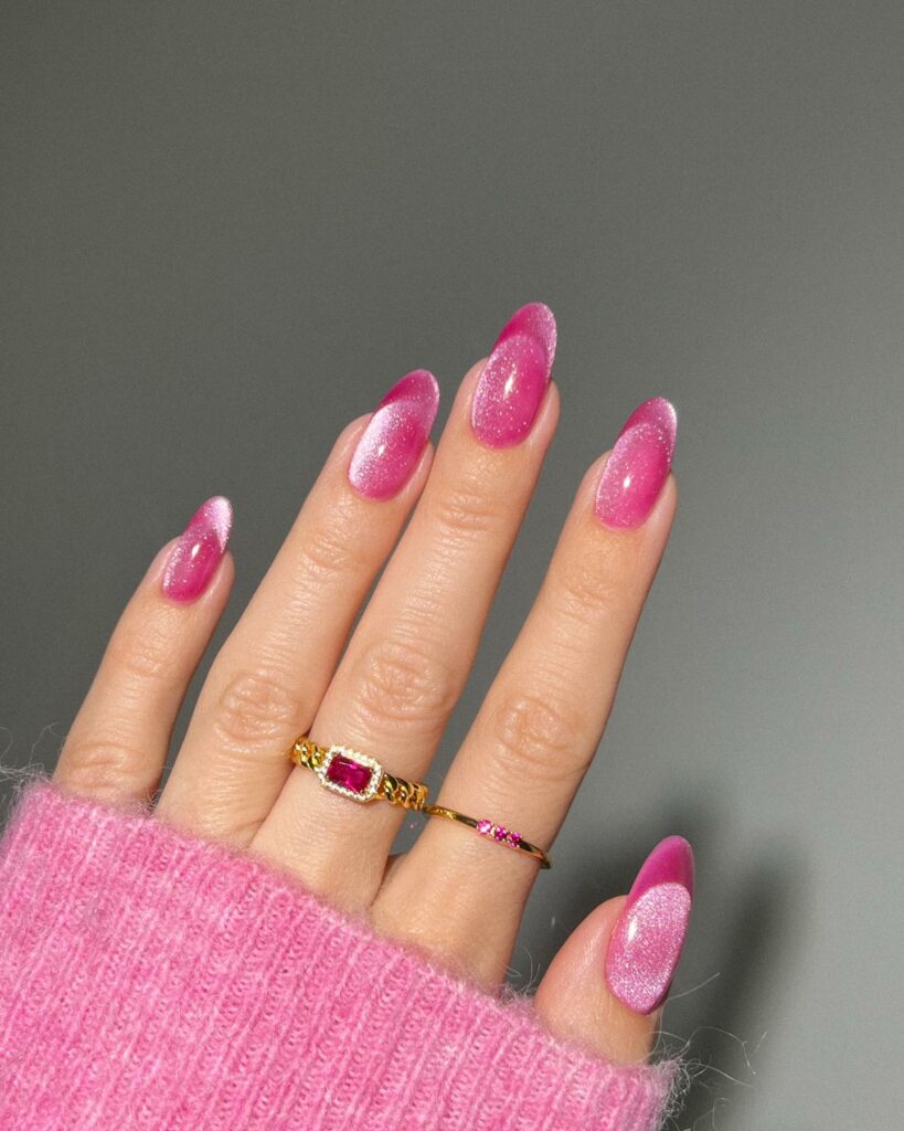 Glossy Pink Velvet Nails