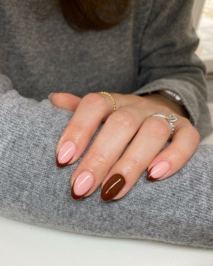 Glossy Short Brown French Nails