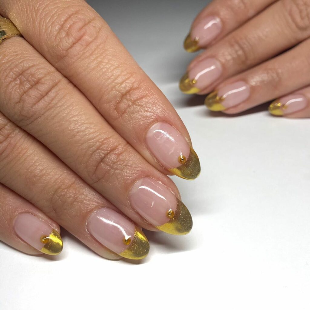 Gold Chrome French Round Nails