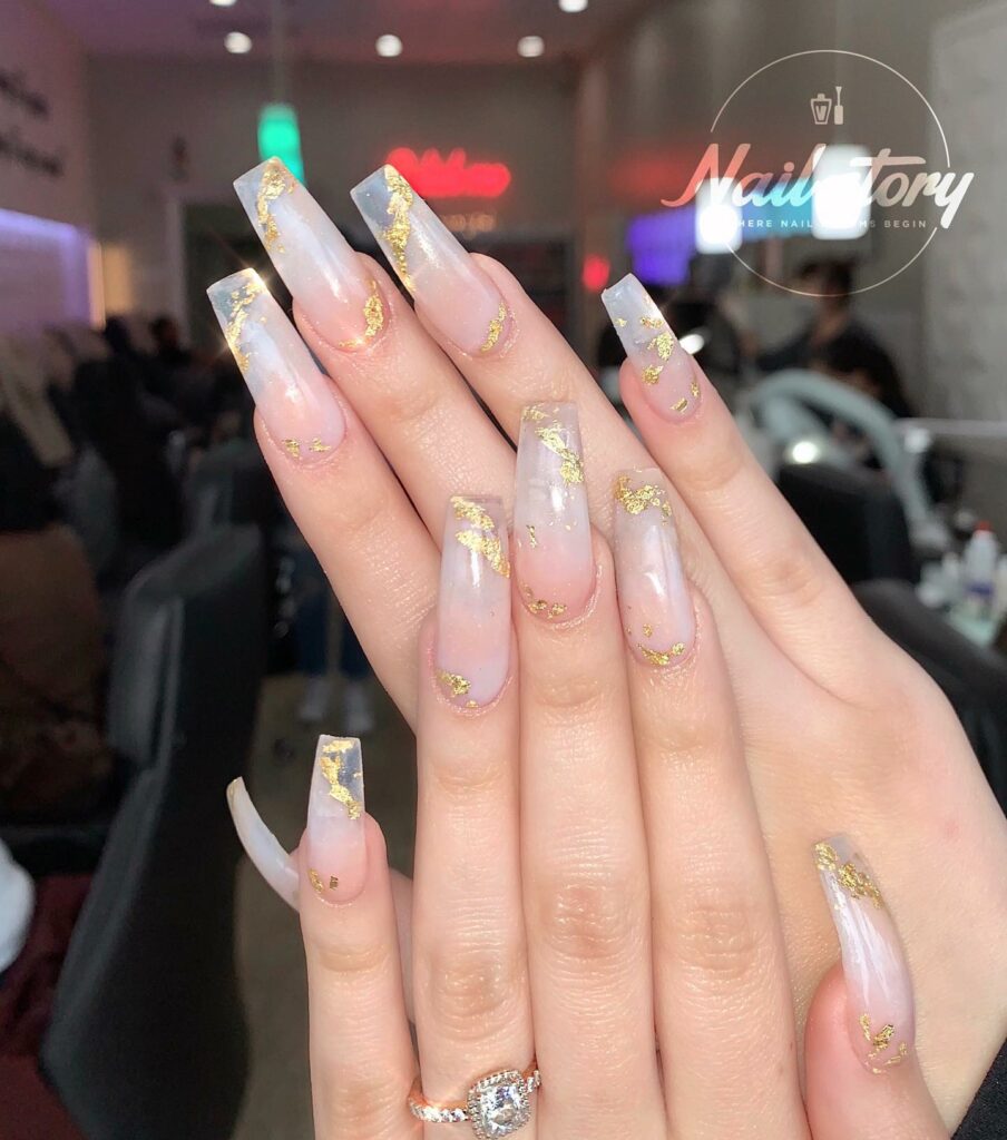 Gold Foil on Light Pink Nails