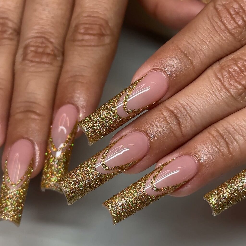 Gold Glitter French Nails