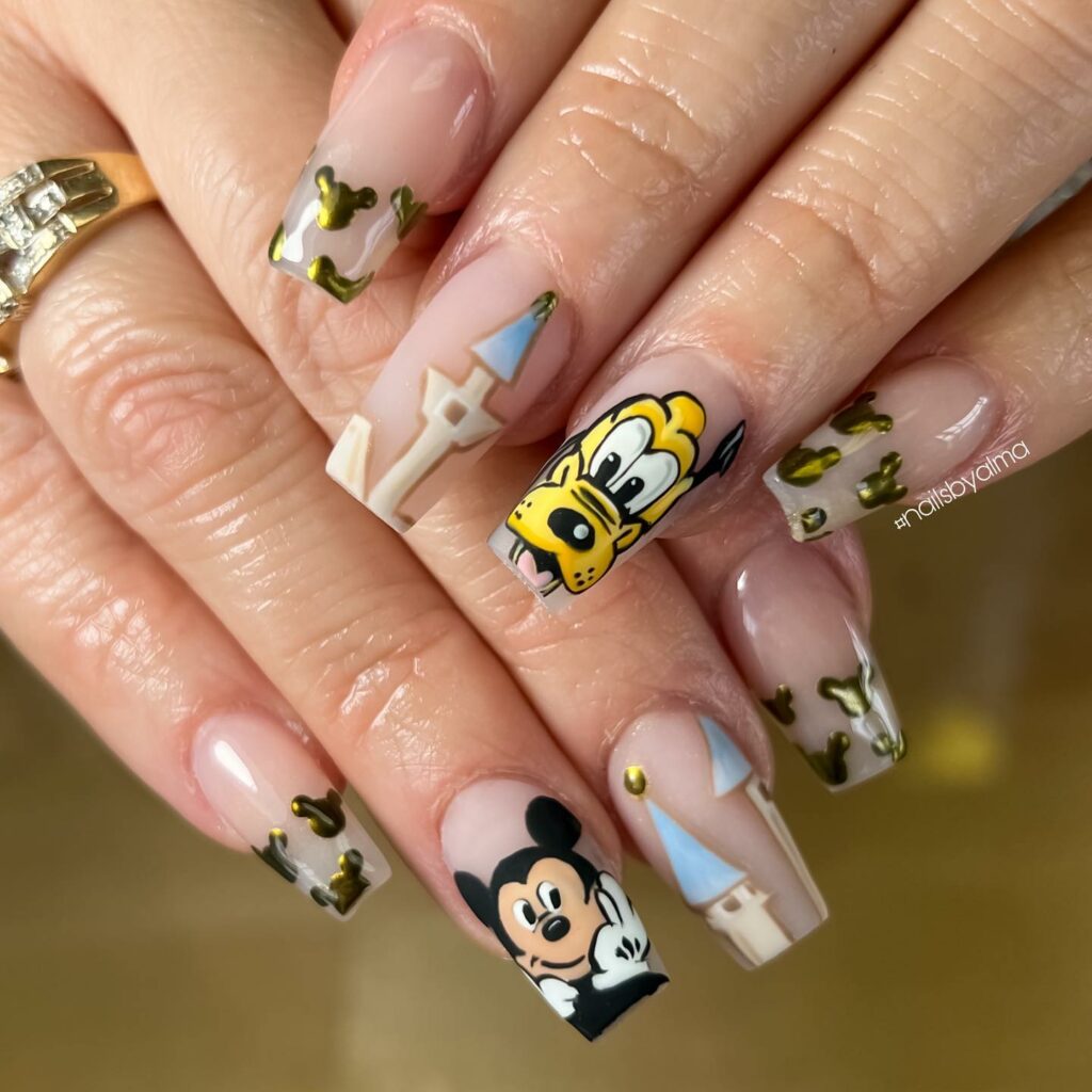 Luxurious Gold Mickey Mouse Nails