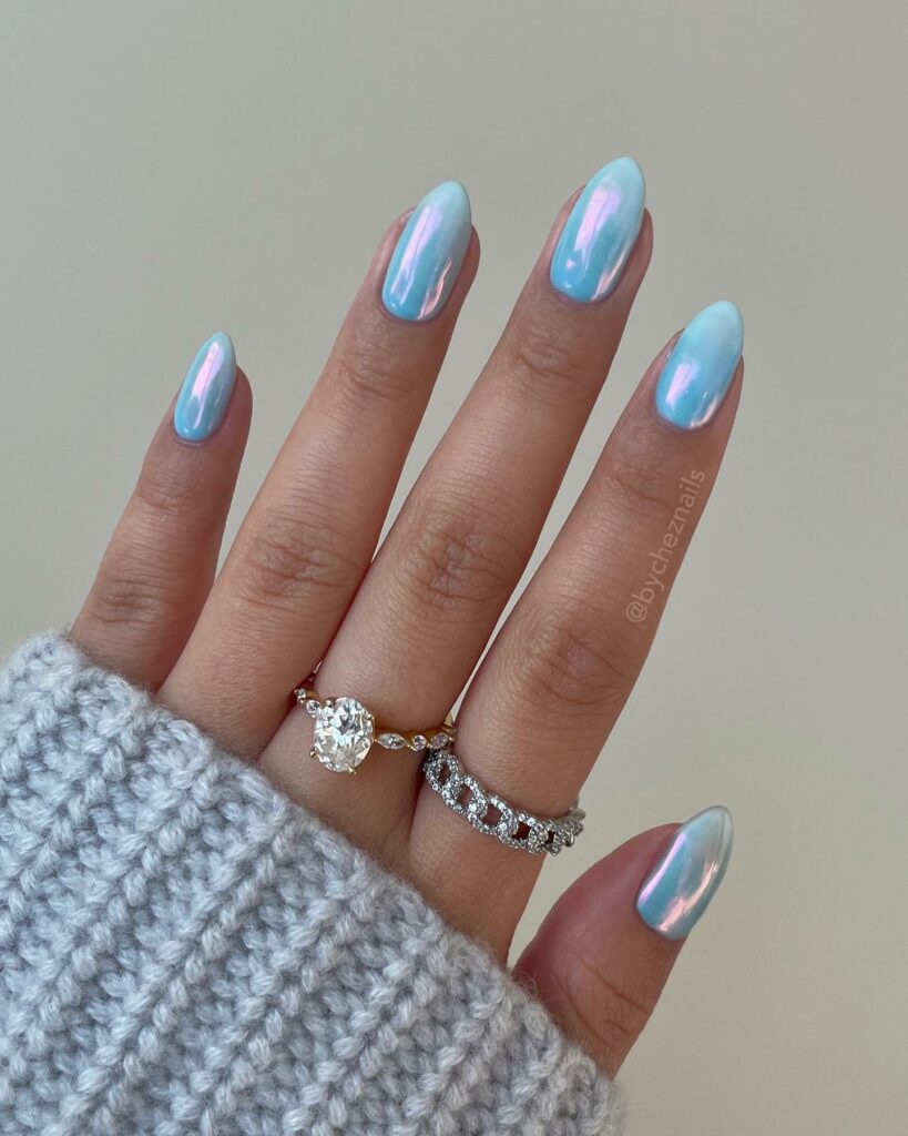 Ethereal Gradient Blue Chrome Nails