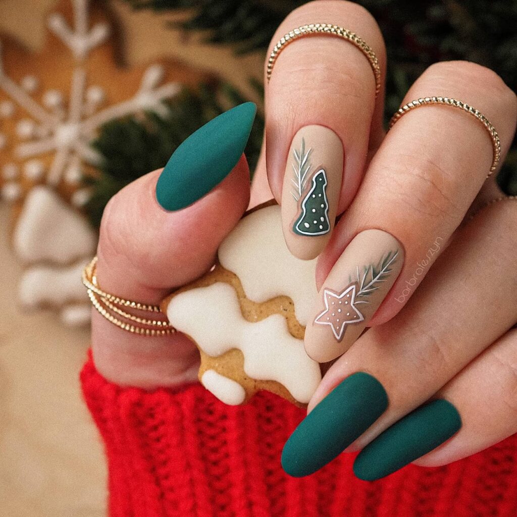 Holiday-Inspired Nail Artistry on Green Nails